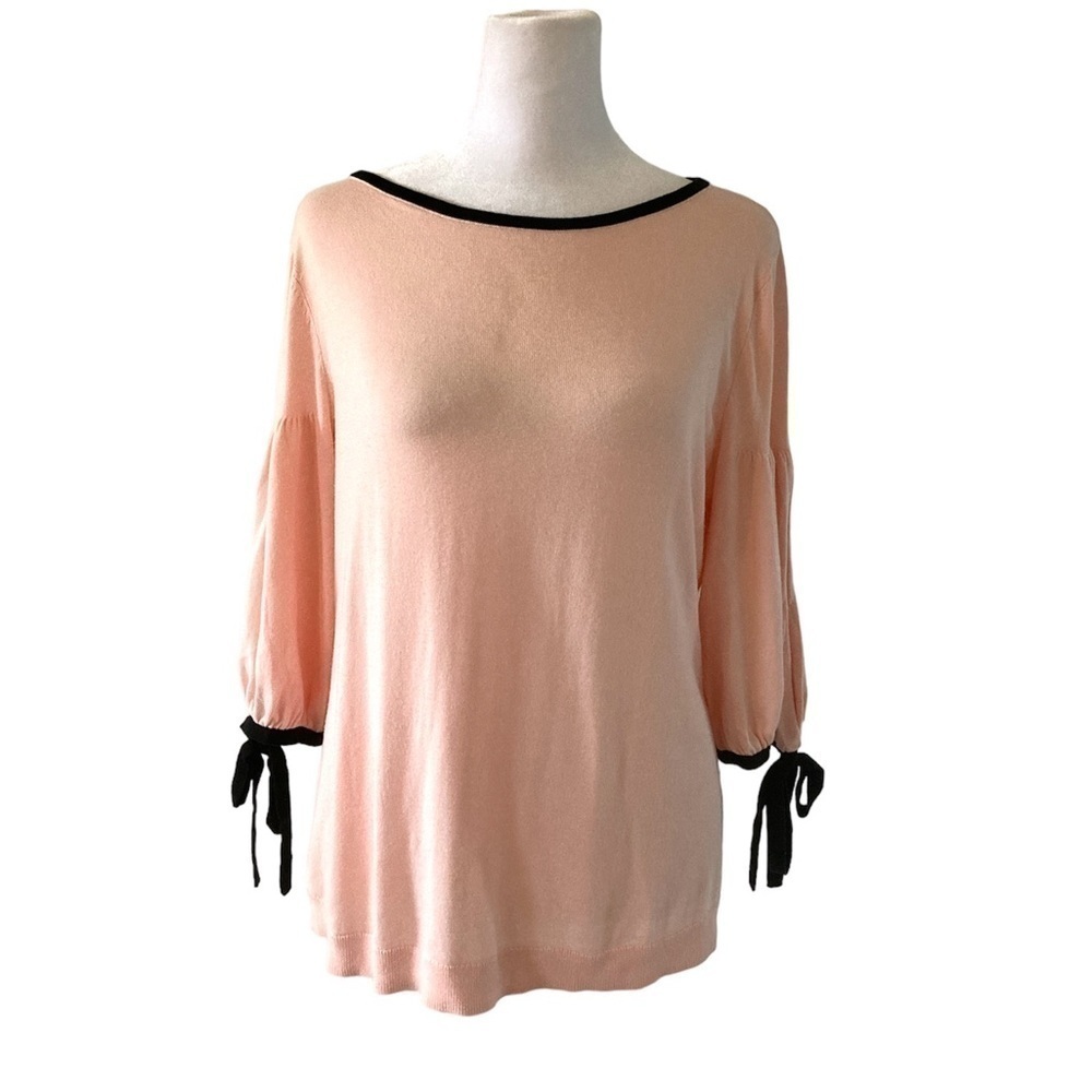 Talbots medium sweater pink black short sleeves crew neck lightweight
